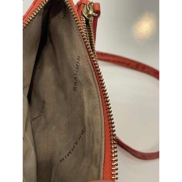 Brahmin Crossbody Manhattan Melbourne Orange Embossed Crocodile Leather Bag - Picture 3 of 5